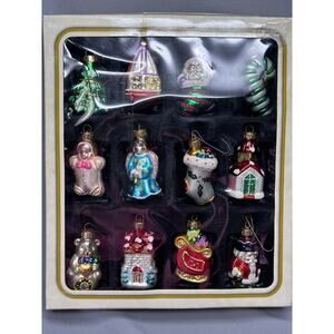 Designers Studio Blown Glass Christmas Ornament Set of 12 Santa/Boy/tree etc.